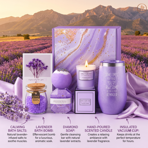 Lavender Calming Retreat Spa Gift Basket Set - Perfect Birthday, Christmas, Valentine's Day & Mothers Day Gift
