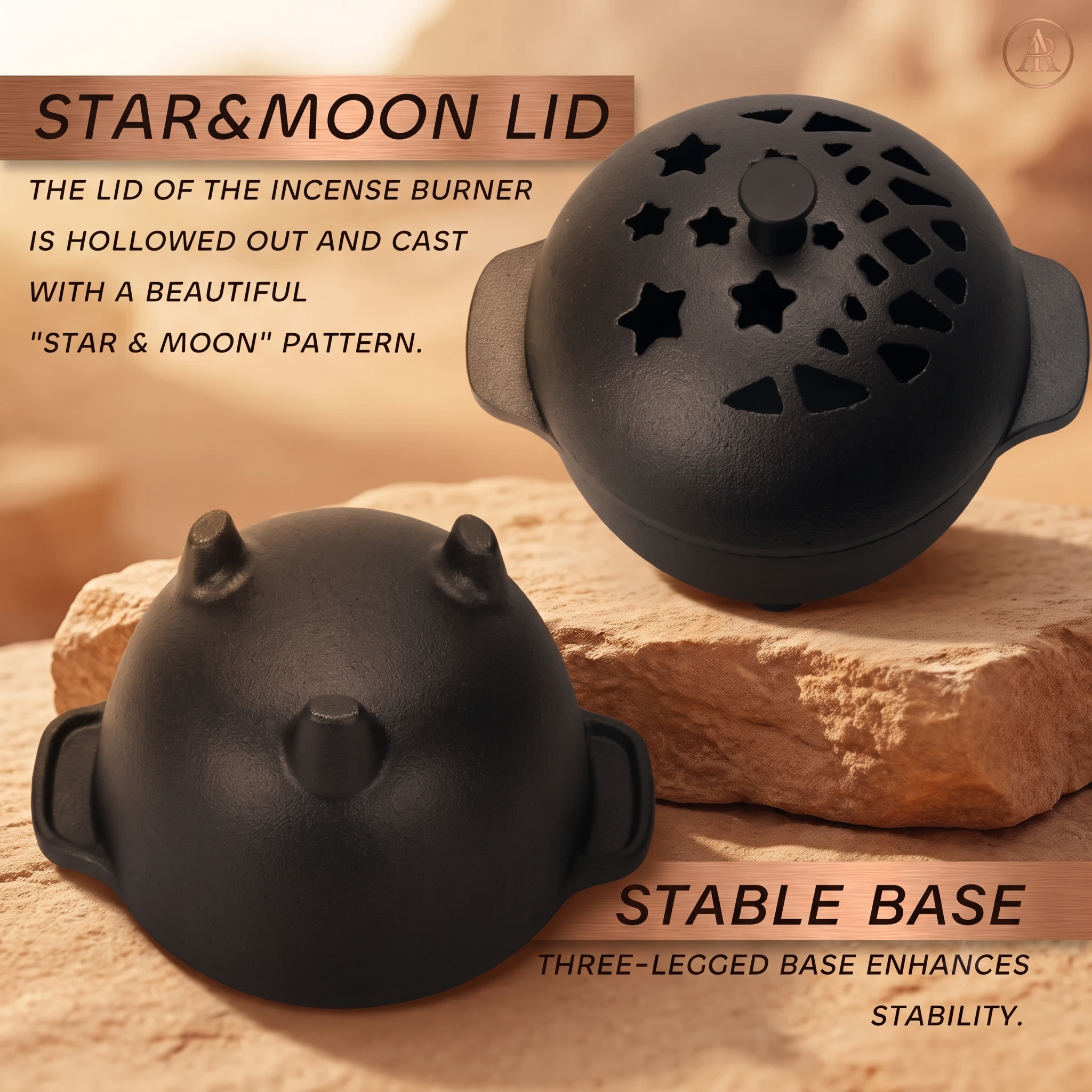 Cast Iron Incense Burner - Mini Cauldron for Sage, Palo Santo & Resin Incense