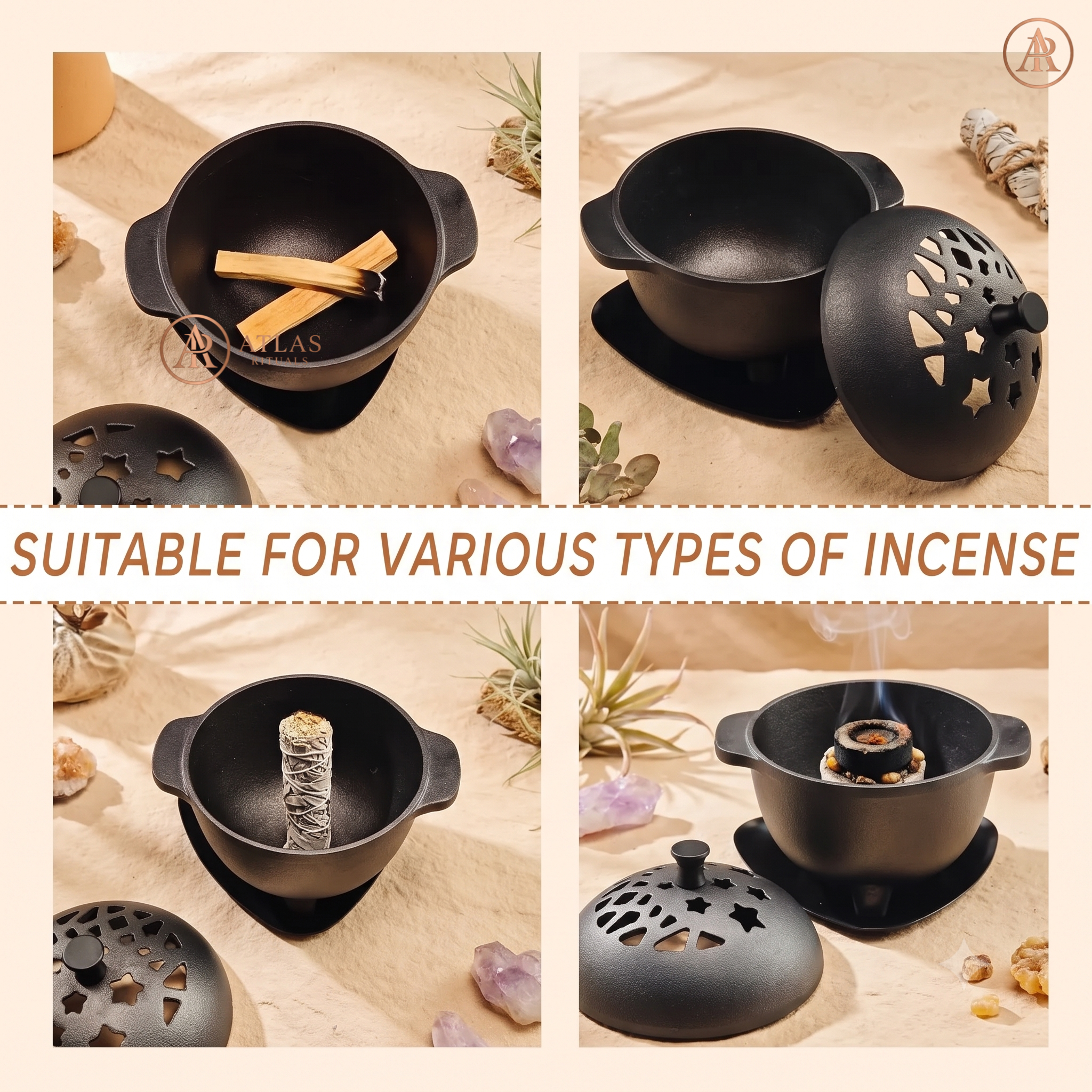 Cast Iron Incense Burner - Mini Cauldron for Sage, Palo Santo & Resin Incense