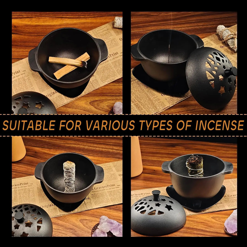 Cast Iron Incense Burner - Mini Cauldron for Sage, Palo Santo & Resin Incense