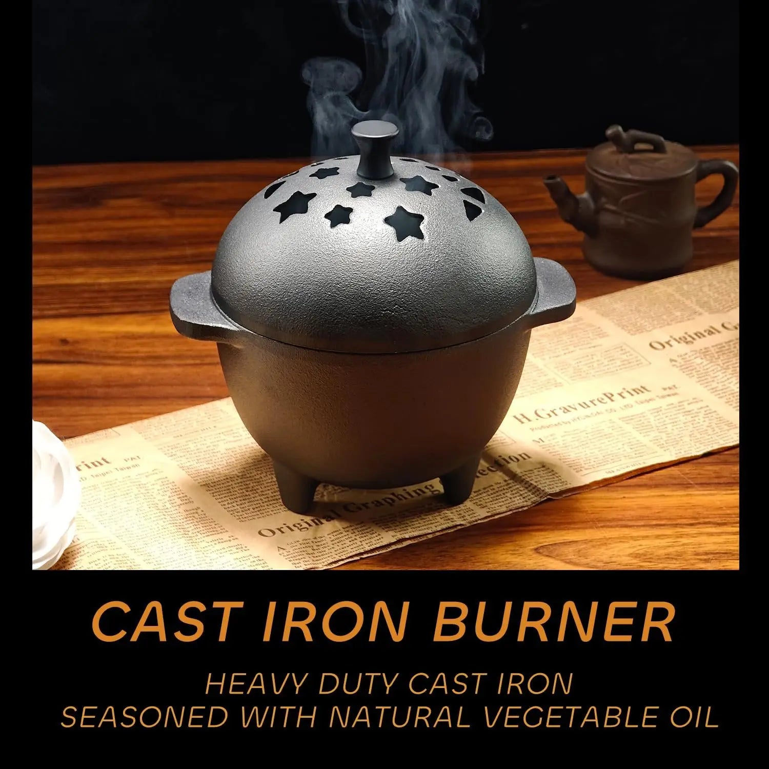 Cast Iron Incense Burner - Mini Cauldron for Sage, Palo Santo & Resin Incense