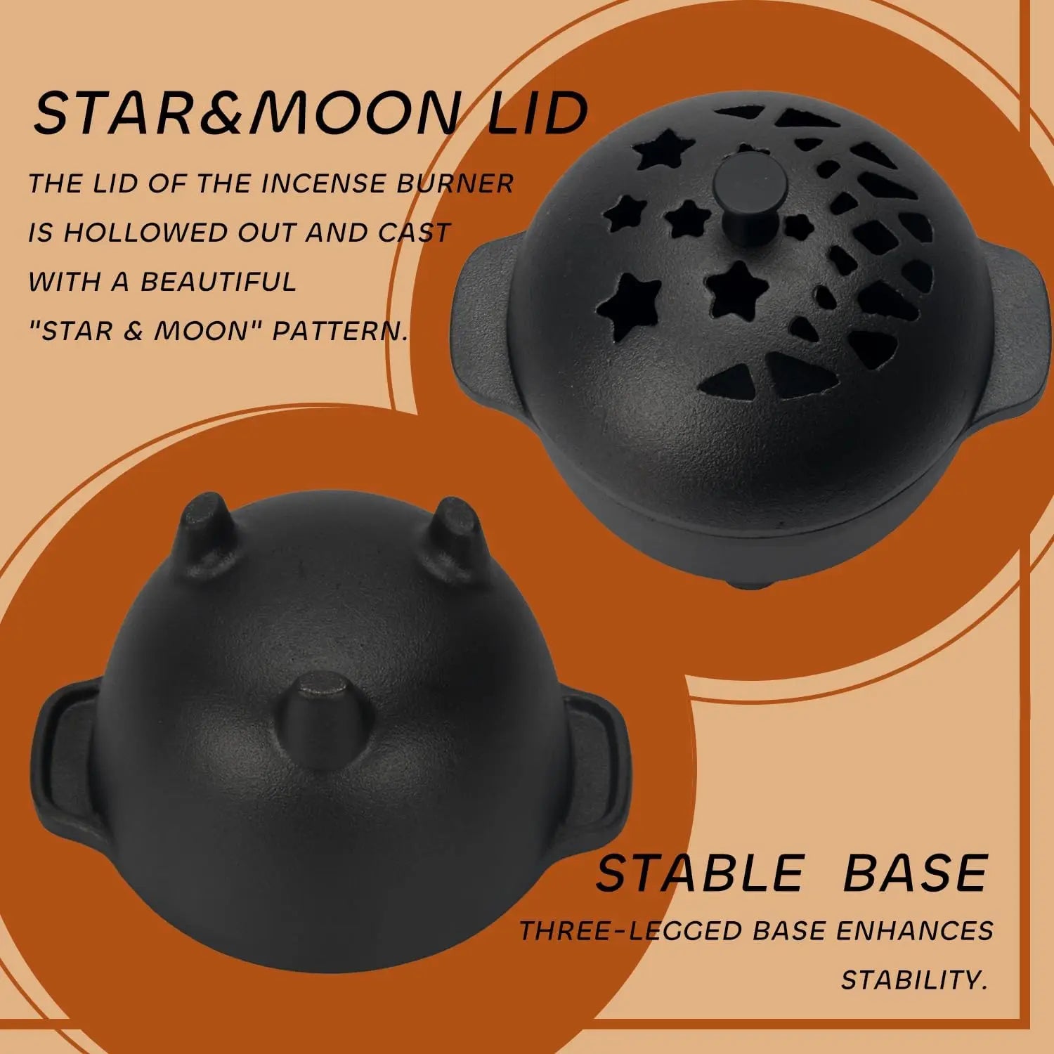 Cast Iron Incense Burner - Mini Cauldron for Sage, Palo Santo & Resin Incense