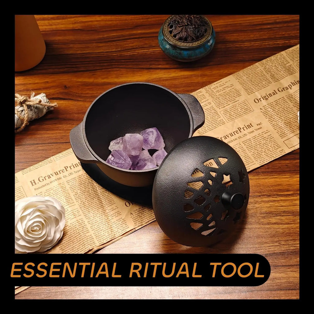 Cast Iron Incense Burner - Mini Cauldron for Sage, Palo Santo & Resin Incense