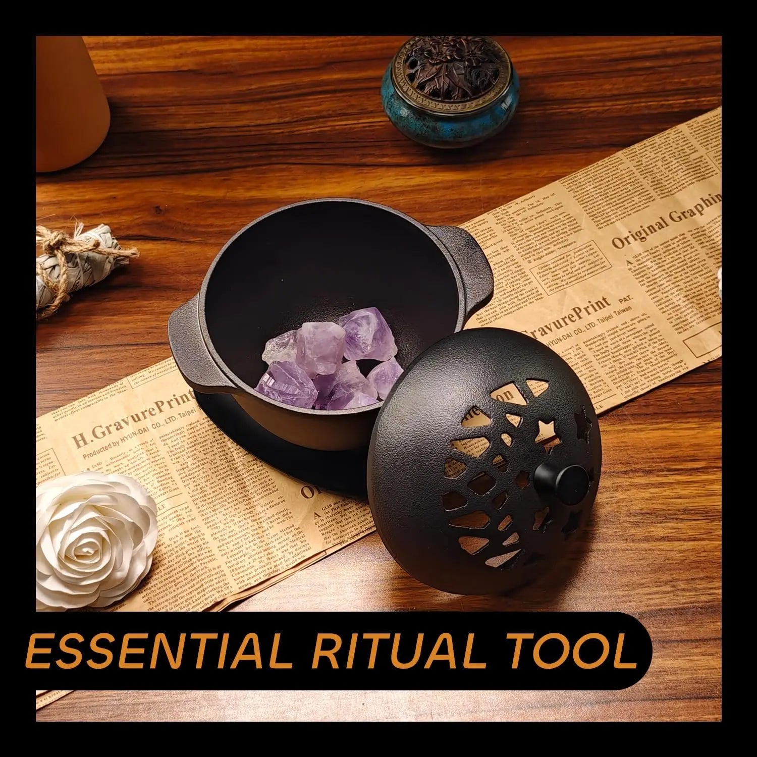 Cast Iron Incense Burner - Mini Cauldron for Sage, Palo Santo & Resin Incense