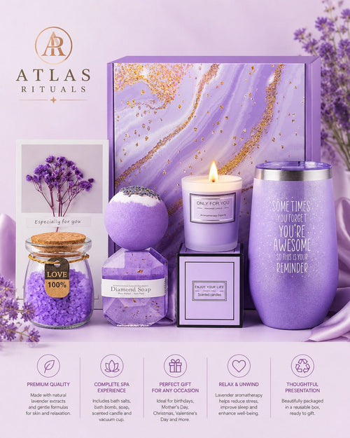 Lavender Calming Retreat Spa Gift Basket Set - Perfect Birthday, Christmas, Valentine's Day & Mothers Day Gift